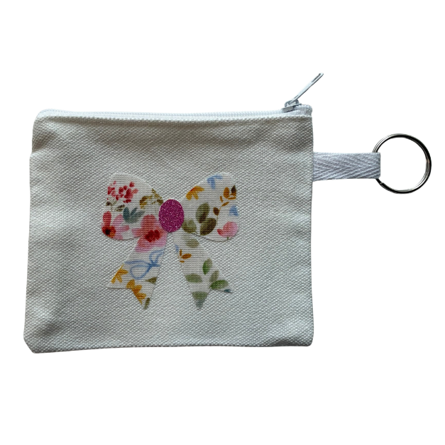 Pink Floral Bow Small Zipper Pouch