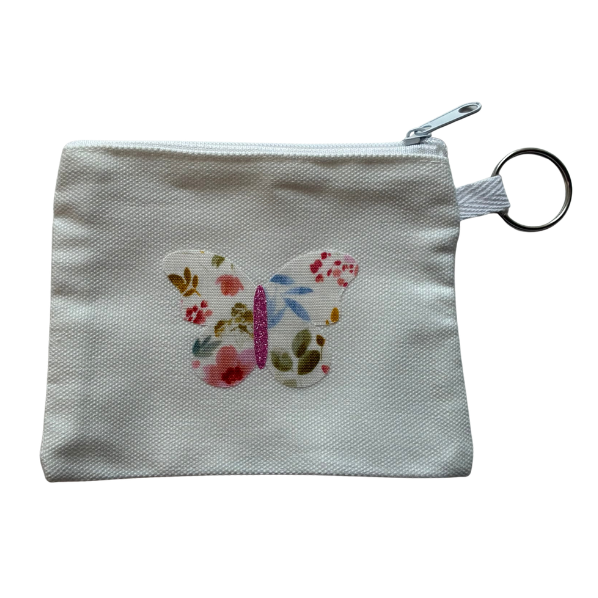 Pink Floral Butterfly Small Zipper Pouch