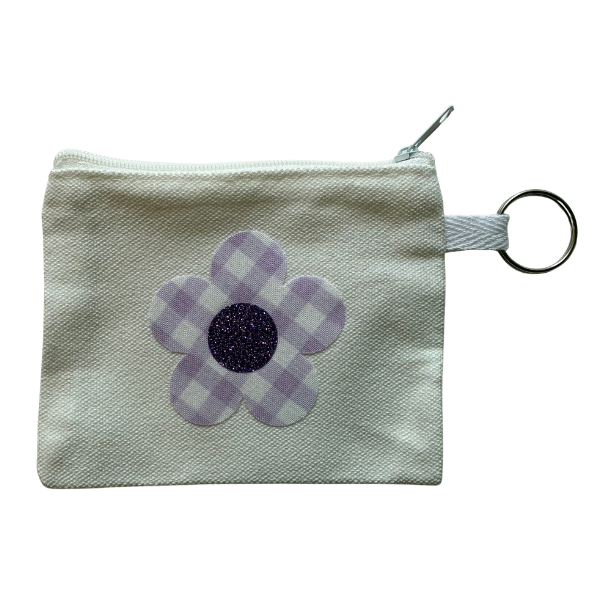 Purple Gingham Flower Small Zipper Pouch