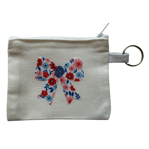 Blue Floral Bow Small Zipper Pouch