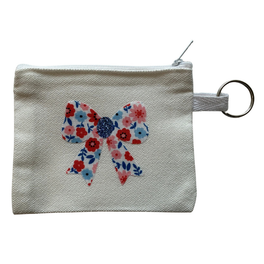 Blue Floral Bow Small Zipper Pouch