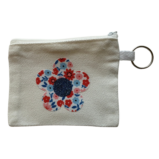 Blue Floral Flower Small Zipper Pouch