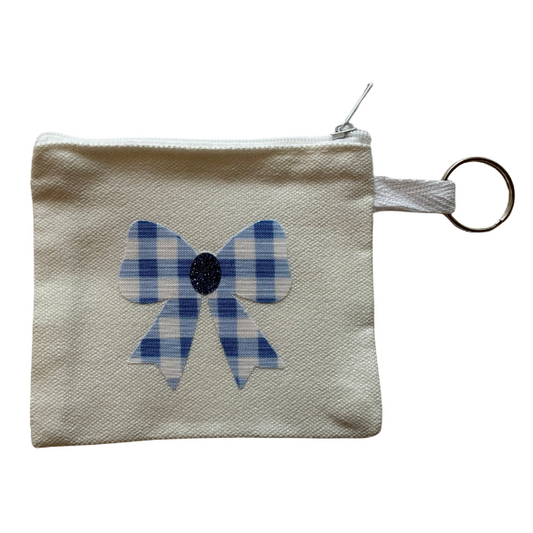 Blue Gingham Bow Small Zipper Pouch