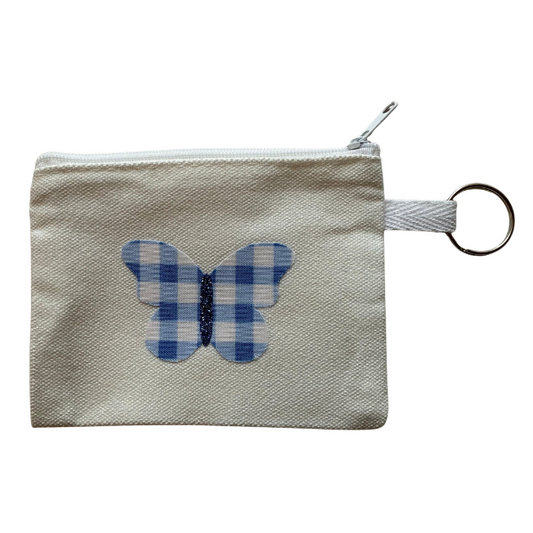 Blue Gingham Butterfly Small Zipper Pouch