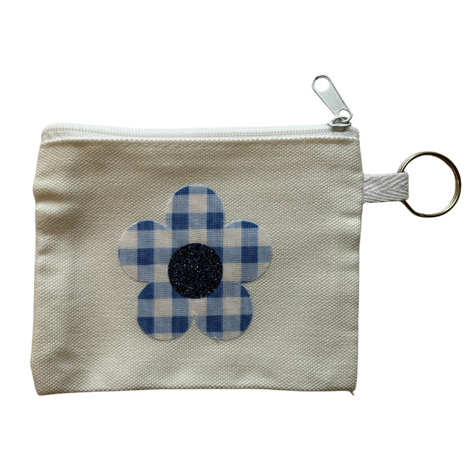 Blue Gingham Flower Small Zipper Pouch