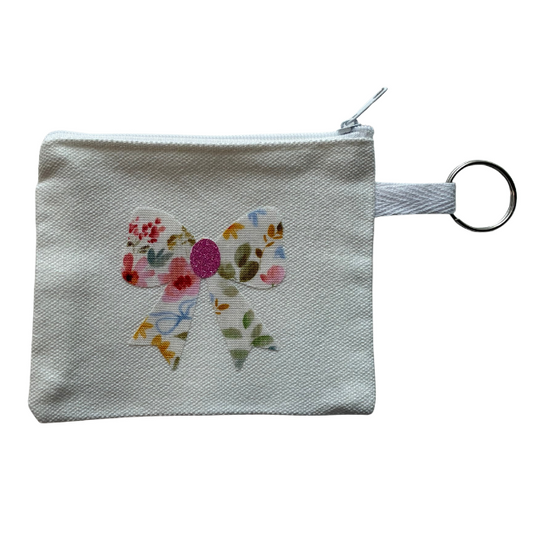 Pink Floral Bow Small Zipper Pouch