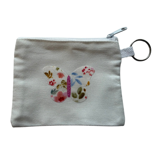 Pink Floral Butterfly Small Zipper Pouch