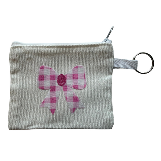 Pink Gingham Bow Small Zipper Pouch