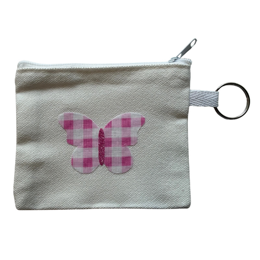 Pink Gingham Butterfly Small Zipper Pouch