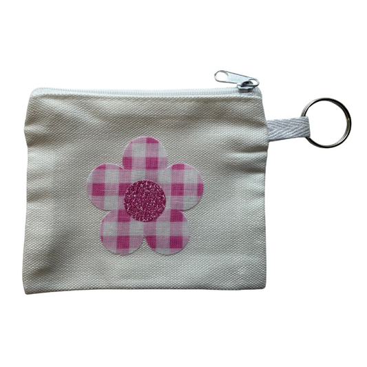 Pink Gingham Flower Small Zipper Pouch