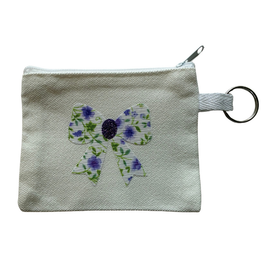 Purple Floral Bow Small Zipper Pouch