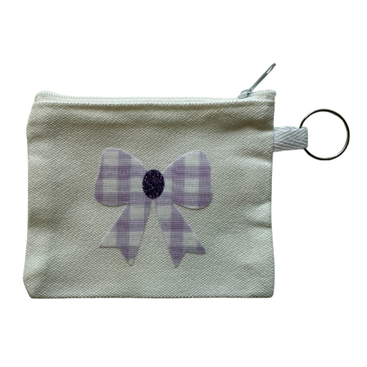 Purple Gingham Bow Small Zipper Pouch
