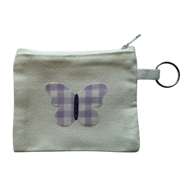Purple Gingham Butterfly Small Zipper Pouch