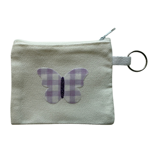 Purple Gingham Butterfly Small Zipper Pouch