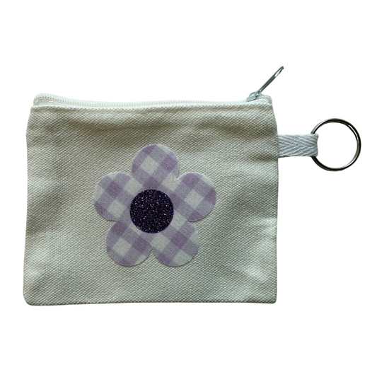 Purple Gingham Flower Small Zipper Pouch